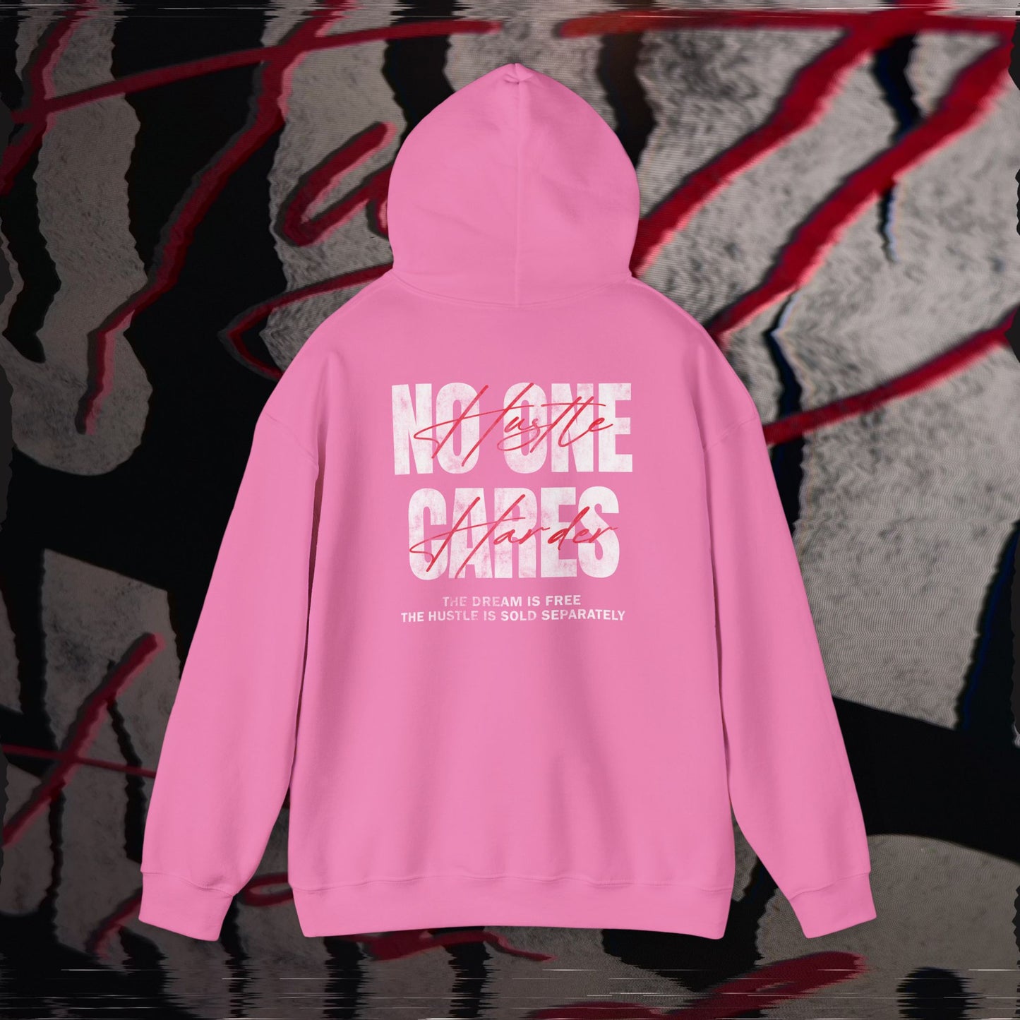 No One Cares, Hustle Harder - Pink - Hoodie