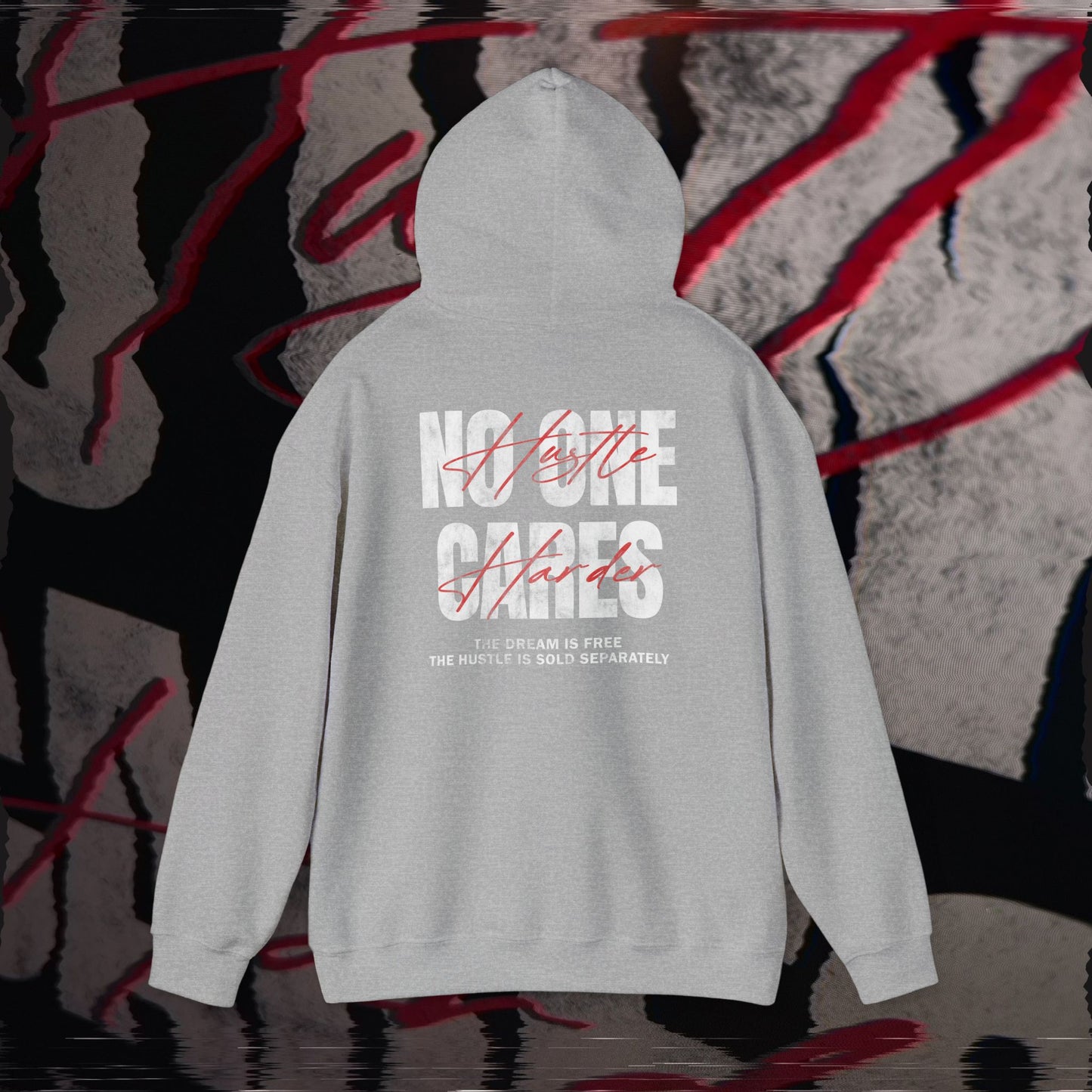 No One Cares, Hustle Harder - Sports Grey - Hoodie