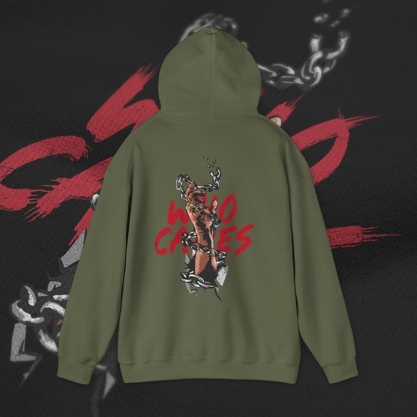Who Cares - Military Green - Hoodie