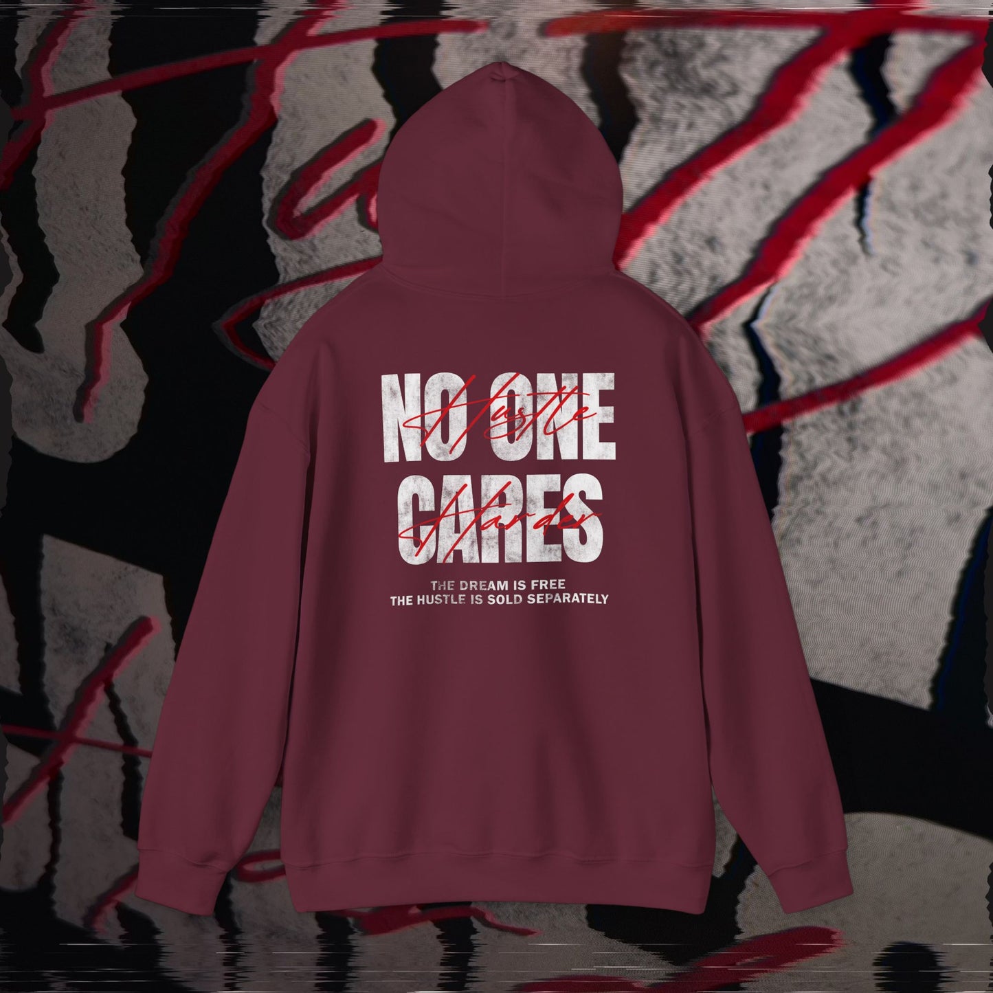 No One Cares, Hustle Harder - Maroon - Hoodie