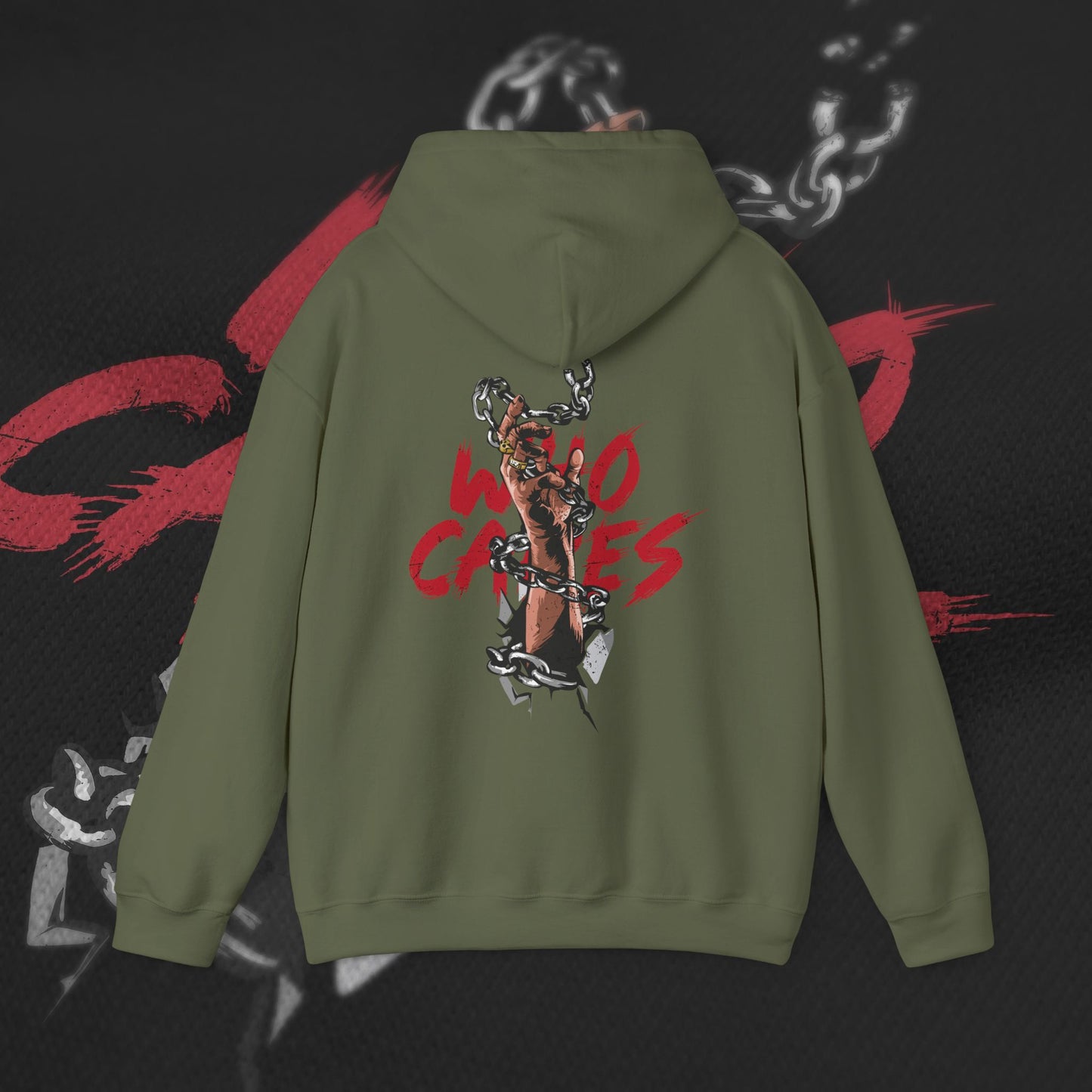 Who Cares - Military Green - Hoodie