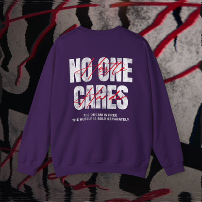 No One Cares, Hustle Harder - Purple - Crewneck