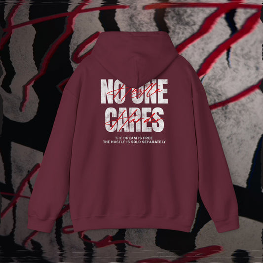 No One Cares, Hustle Harder - Maroon - Hoodie