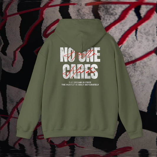 No One Cares, Hustle Harder - Military Green - Hoodie