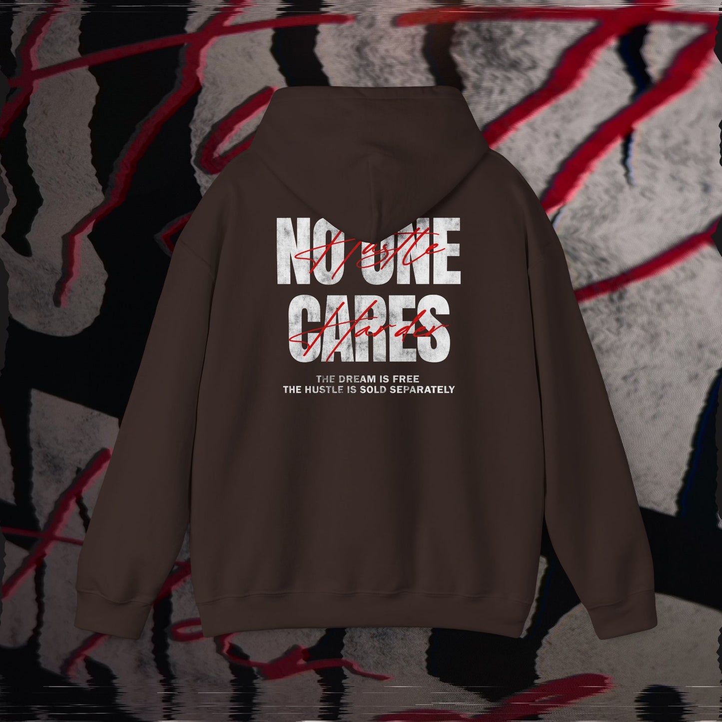 No One Cares, Hustle Harder - Brown - Hoodie