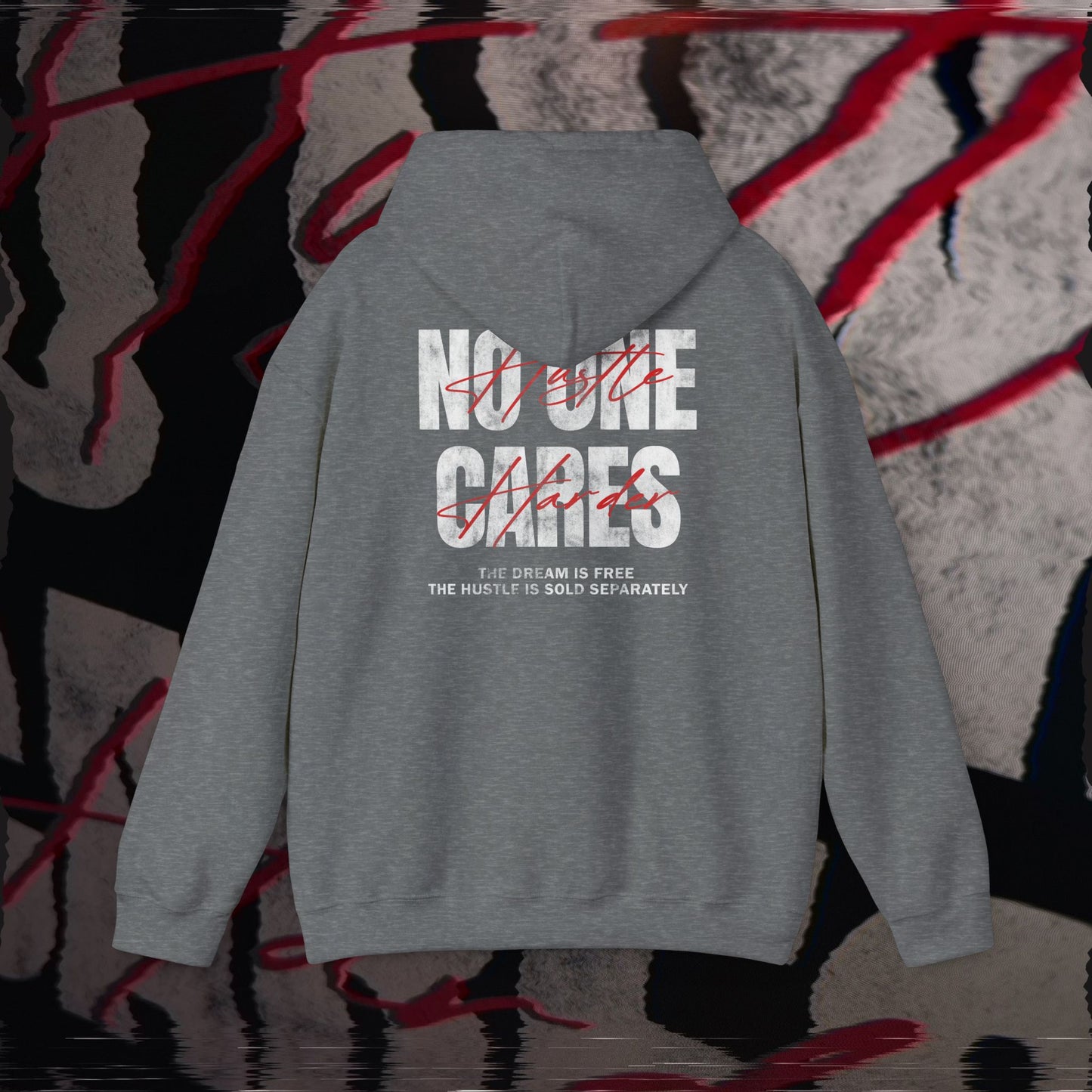 No One Cares, Hustle Harder - Graphite Heather - Hoodie