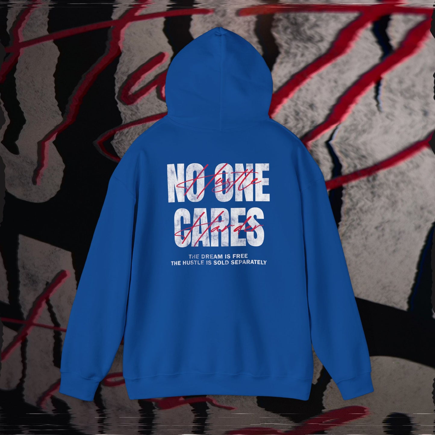 No One Cares, Hustle Harder - Blue - Hoodie