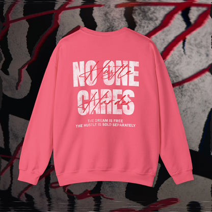 No One Cares, Hustle Harder - Pink - Crewneck