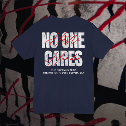 No One Cares, Hustle Harder - Navy - T-Shirt