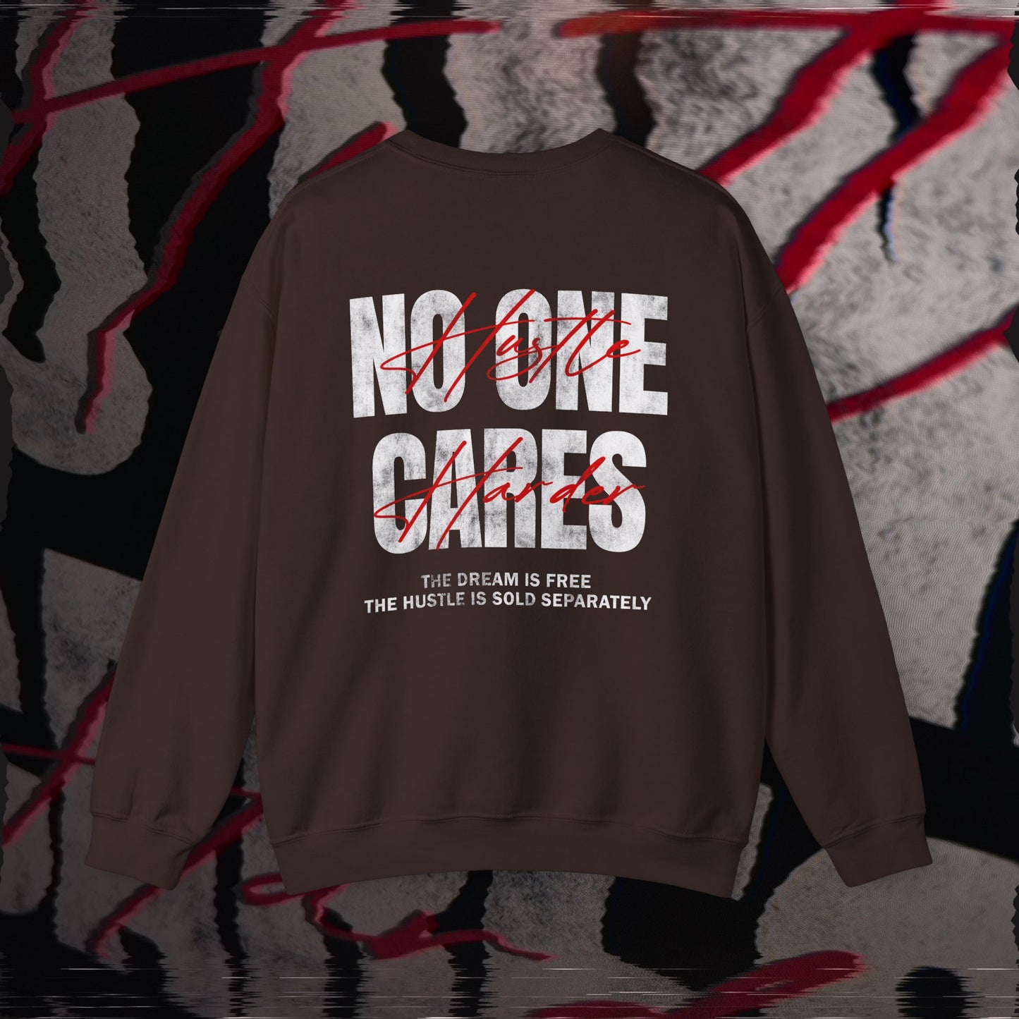 No One Cares, Hustle Harder - Brown - Crewneck