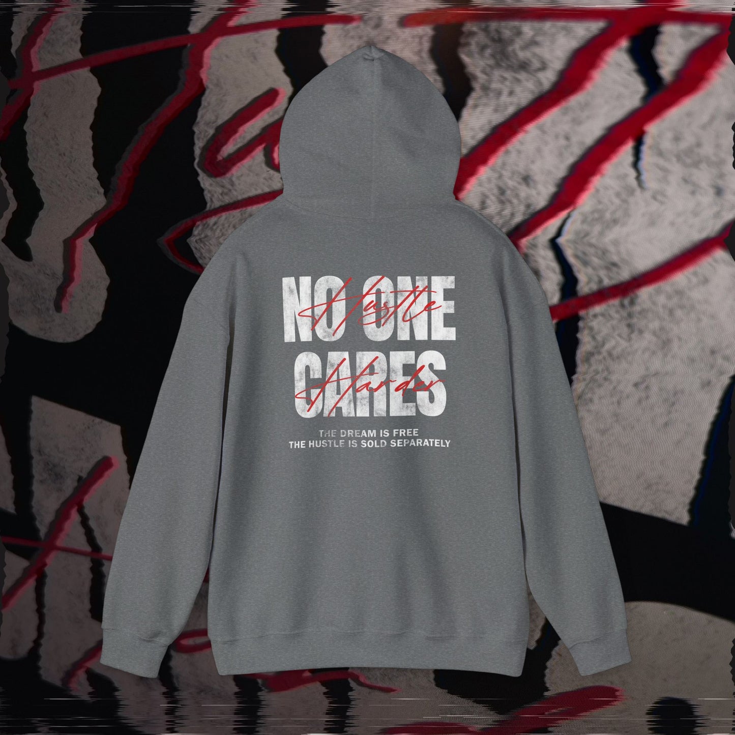 No One Cares, Hustle Harder - Graphite Heather - Hoodie