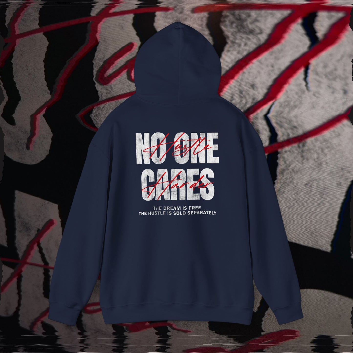 No One Cares, Hustle Harder - Navy - Hoodie