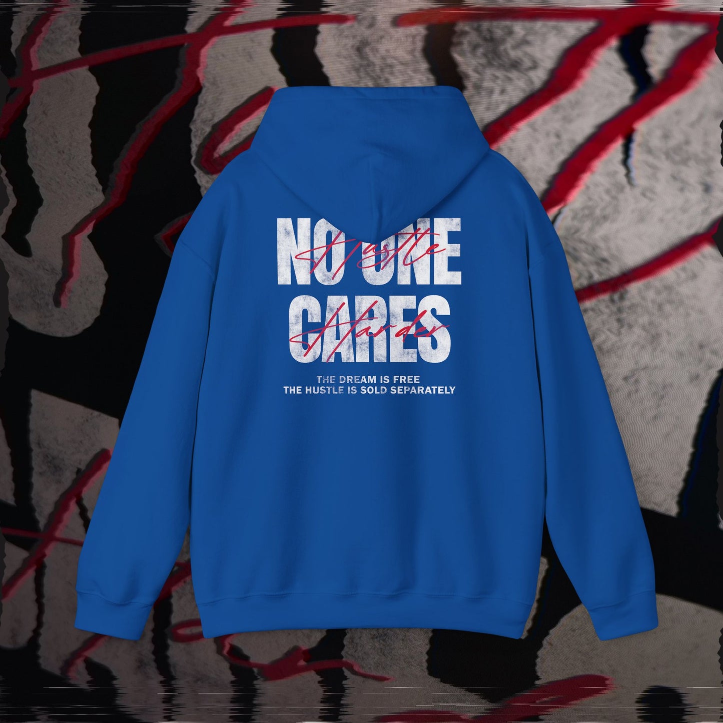 No One Cares, Hustle Harder - Blue - Hoodie