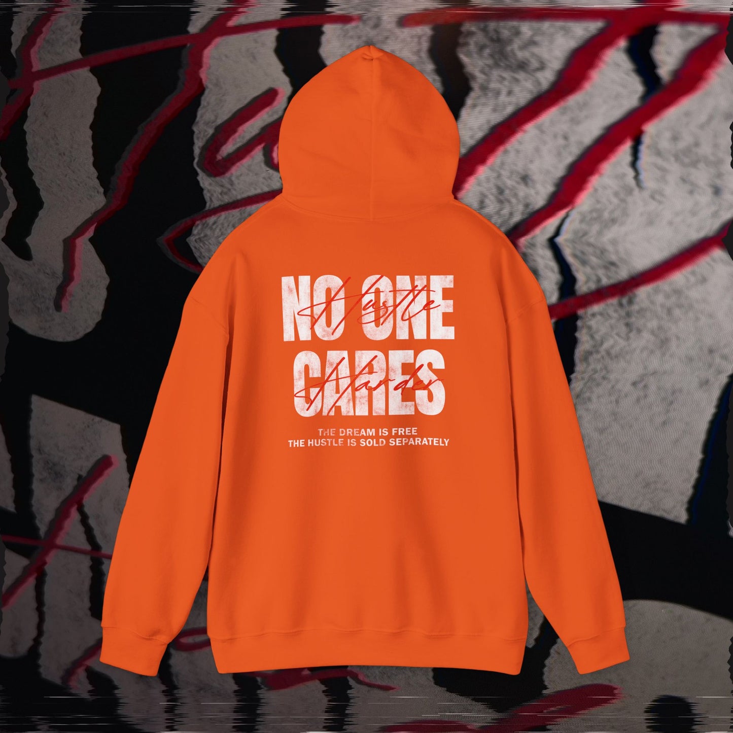 No One Cares, Hustle Harder - Orange - Hoodie